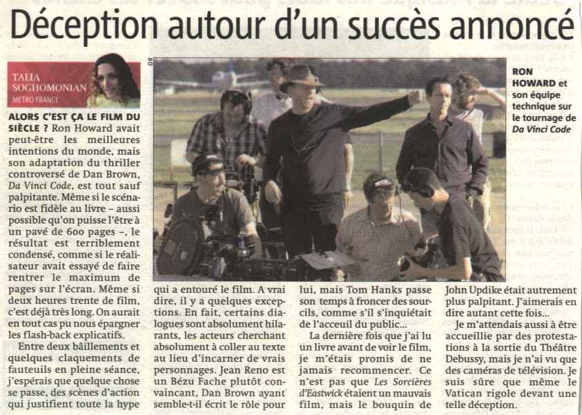 Article METRO Da Vinci Code